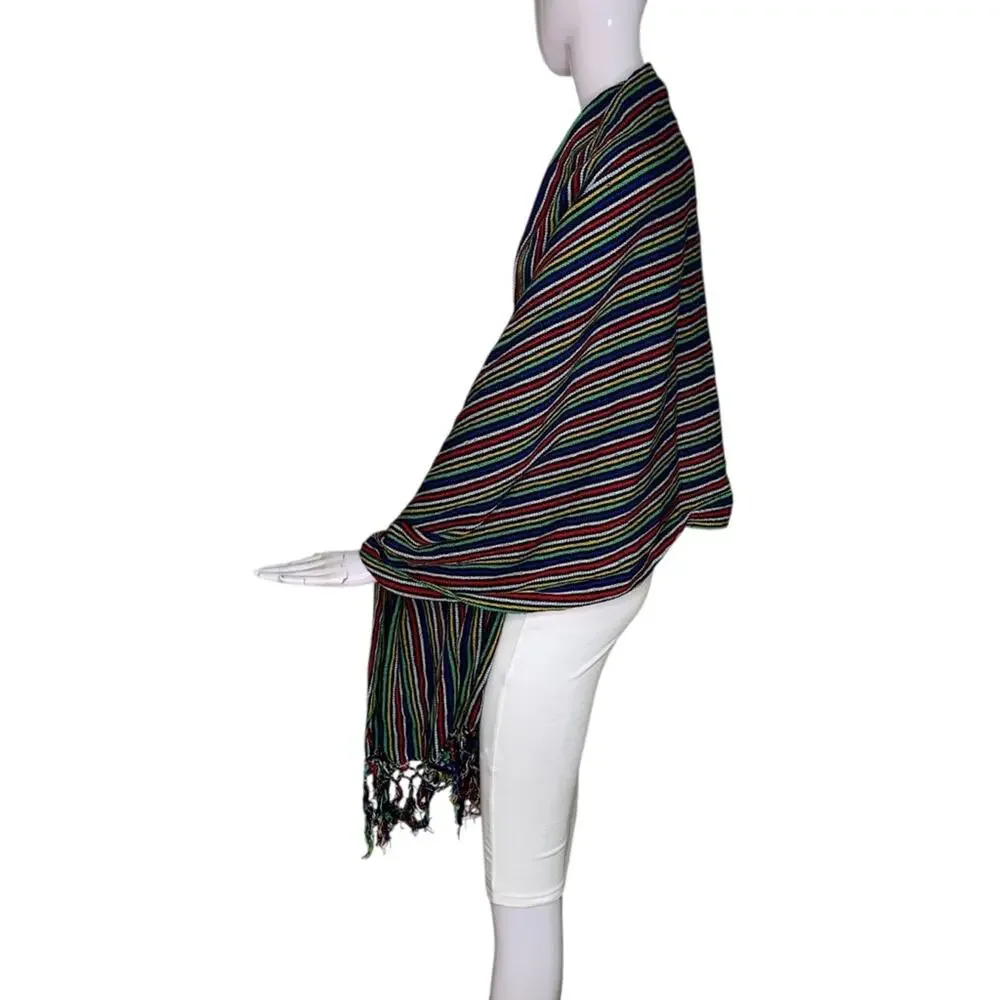 Shawl-Wrap-Scarf Multicolor Striped With Fringe
